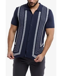 Spring + Mercer Men's Stripe Short Sleeve Sweater Polo Shirt