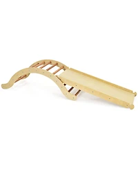 3-in-1 Wooden Climber Ladder Structure with Rock Climbing Ramp and Padding