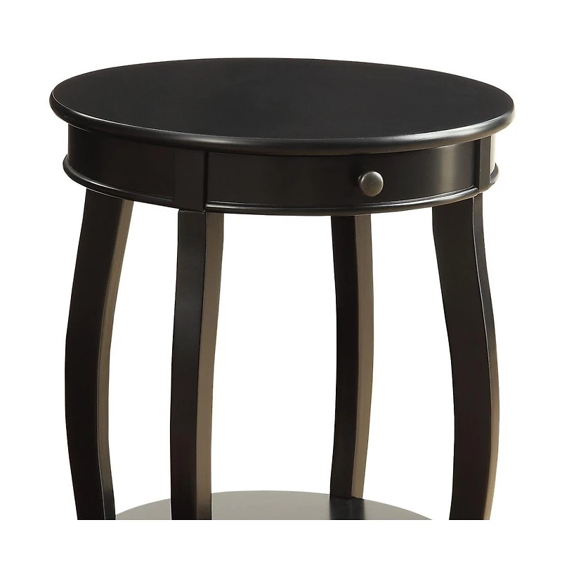 Functional Solid Wood Round End Table with Drawer and Shelf for Storage