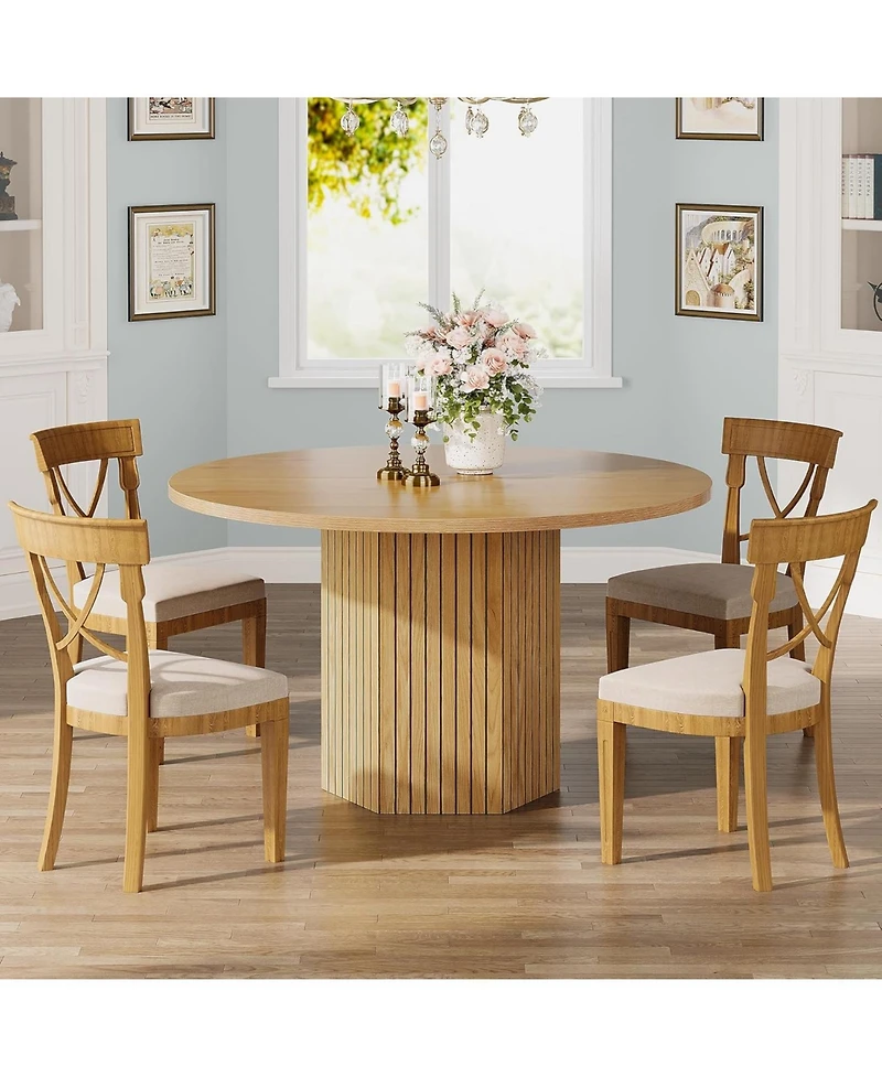 Tribesigns Round Dining Table, Wood Kitchen Table for Dining Room, 47 inch Dinner Table 4 People, Dining Room Table with Heavy Duty Pedestal Base, Nat