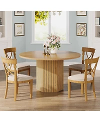 Tribesigns Round Dining Table, Wood Kitchen Table for Dining Room, 47 inch Dinner Table 4 People, Dining Room Table with Heavy Duty Pedestal Base, Nat