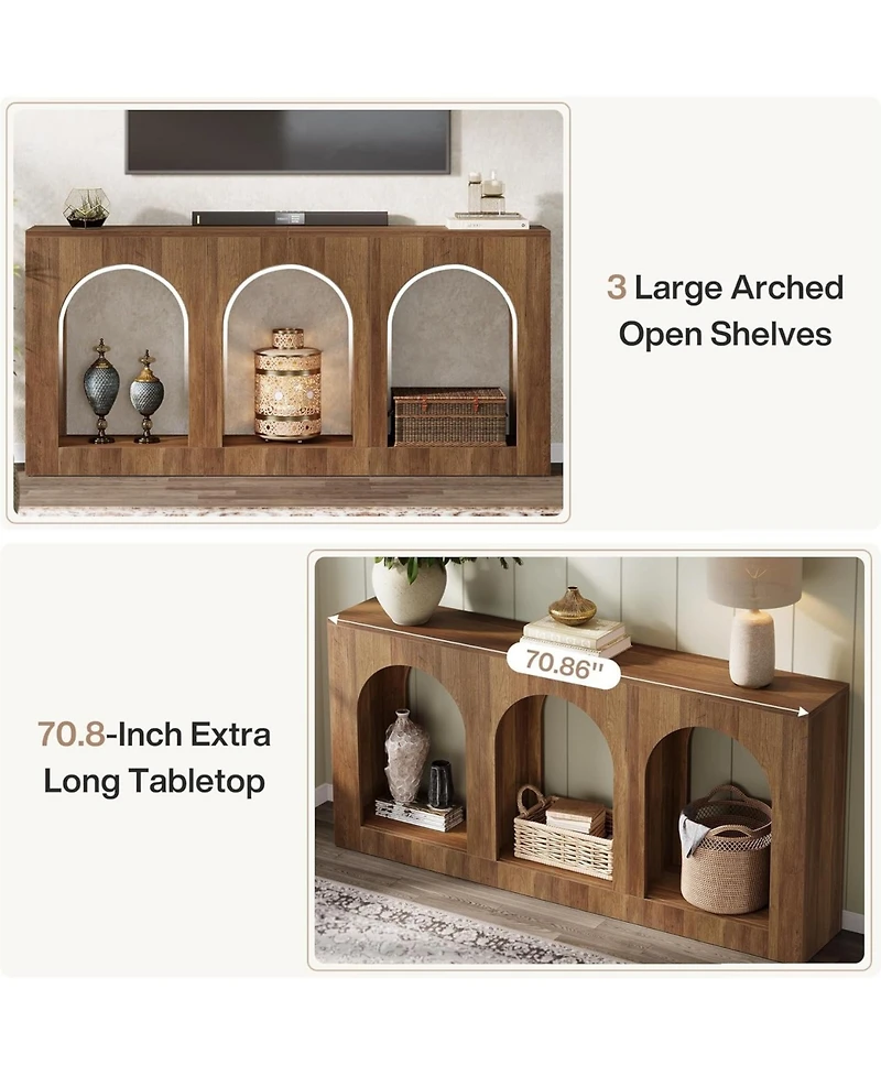 Tribesigns 70.9" White Console Table with Storage, Wood Entryway Entry 3 Arched Shelves, Behind Couch Sofa, Narrow Long