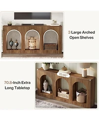 Tribesigns 70.9" White Console Table with Storage, Wood Entryway Entry 3 Arched Shelves, Behind Couch Sofa, Narrow Long