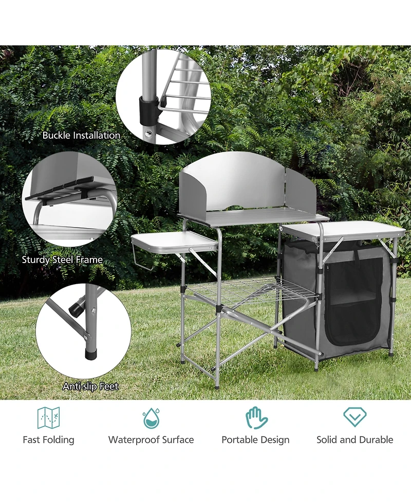 Gymax Folding Outdoor Camping Table Portable Bbq Grill Table w/ Storage Bag