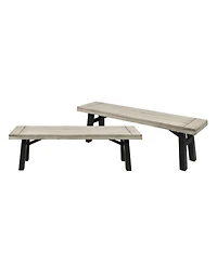 63 in. Sandblasted Light Gray Wood and Metal Outdoor Patio Bench