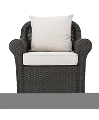 Dark Brown Swivel Faux Rattan Outdoor Patio Lounge Chair with Beige Cushions