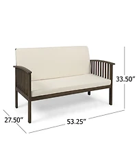 1-Piece Outdoor Acacia Wood Loveseat with Cream Cushions