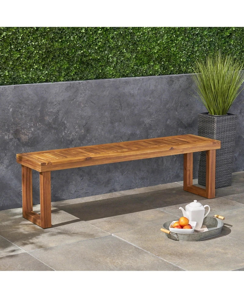 60 inches Natural Acacia Wood Outdoor Bench with Slat Panel Design, Versatile Use for Dining or Relaxation