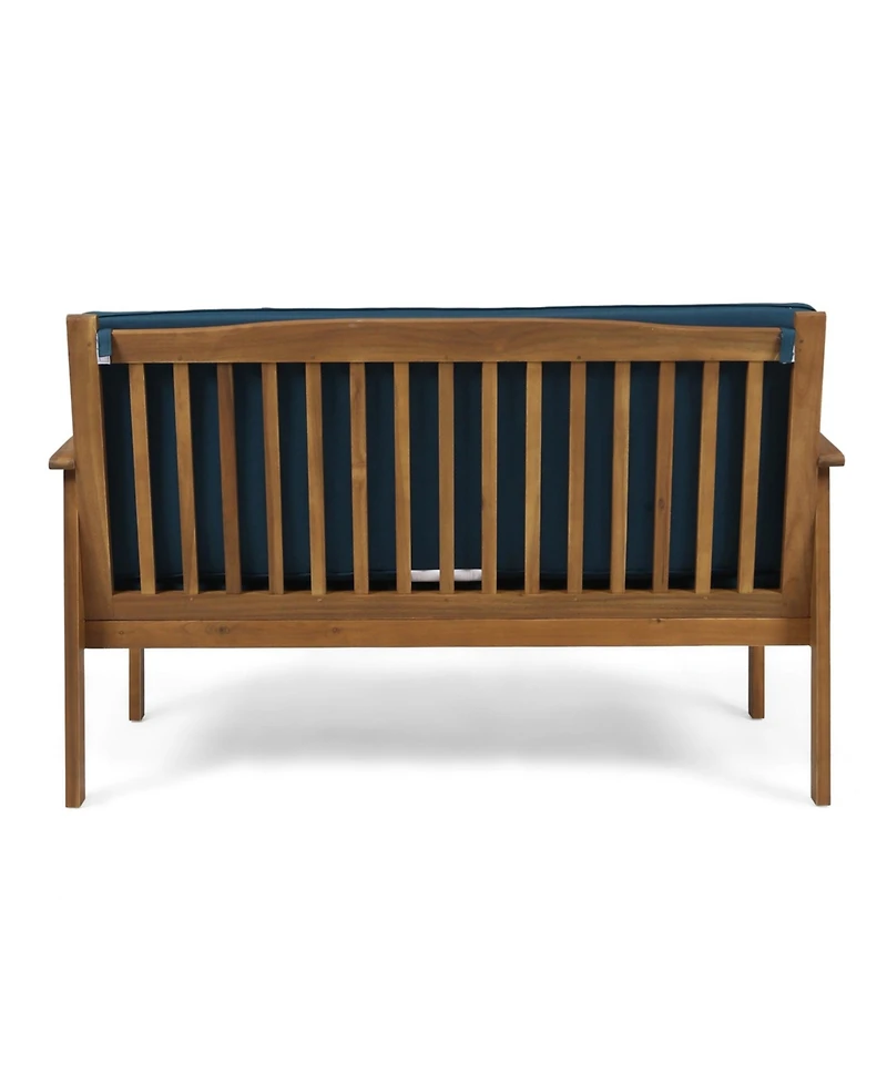 Outdoor Acacia Wood Couch with Teal Cushions Loveseat