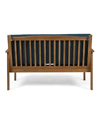 Outdoor Acacia Wood Couch with Teal Cushions Loveseat