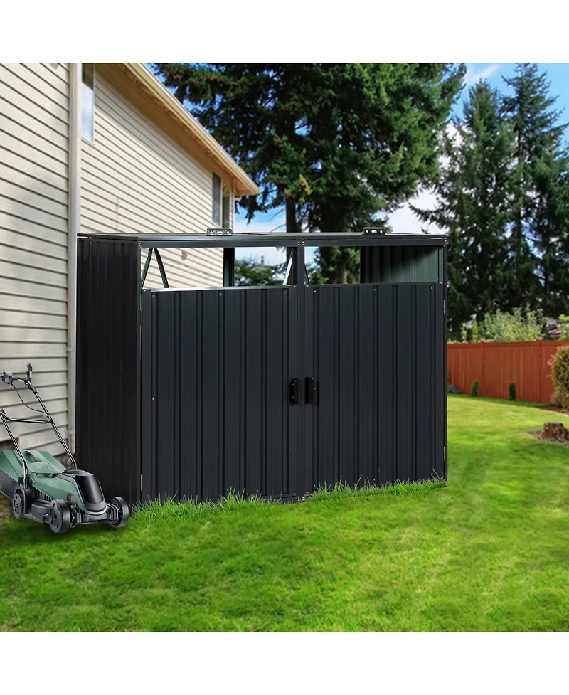 Garbage Bin Shed Stores 2 Trash Cans Metal Outdoor Bin Shed for Garbage Storage