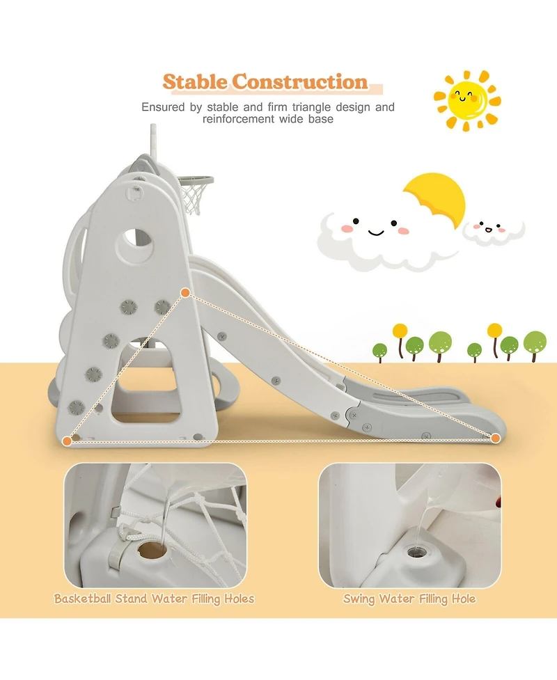 6 in 1 Toddler Slide and Swing Set with Ball Games