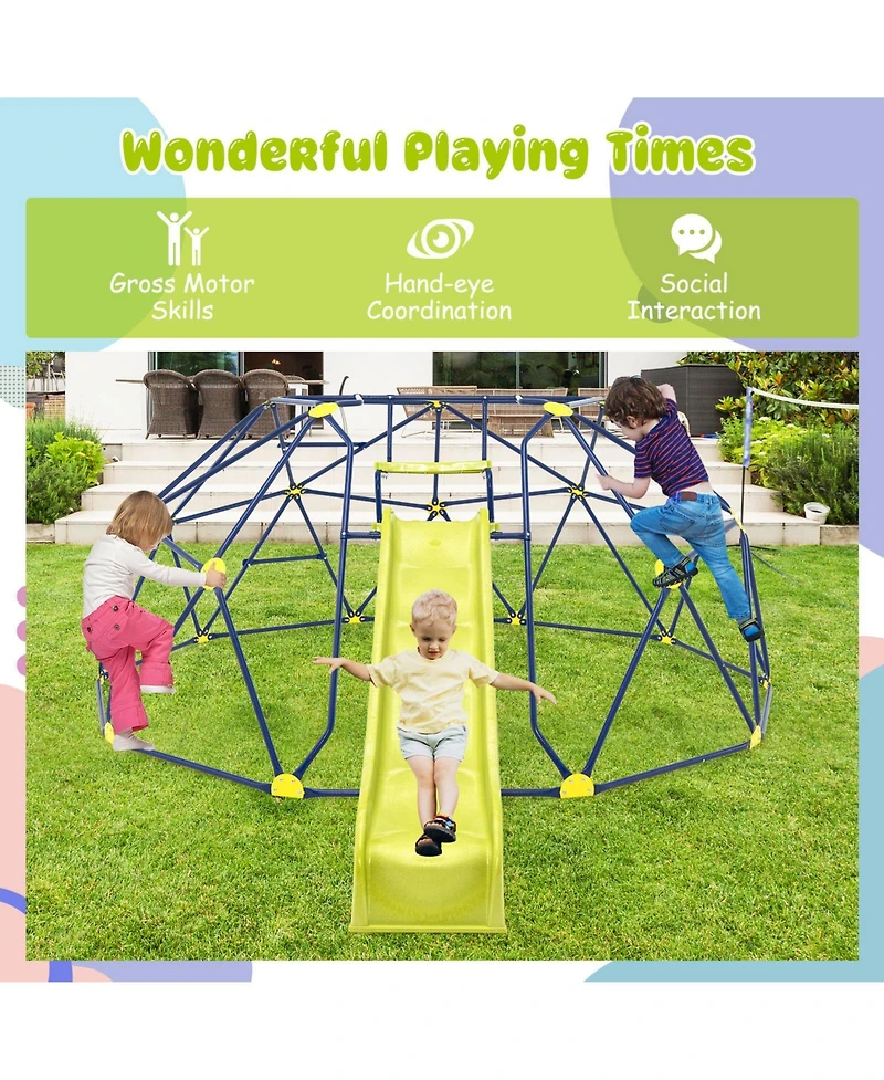13.3 Ft Climbing Dome Geometric Dome Climber with Extended Wavy Slide and 2 Rest Platforms