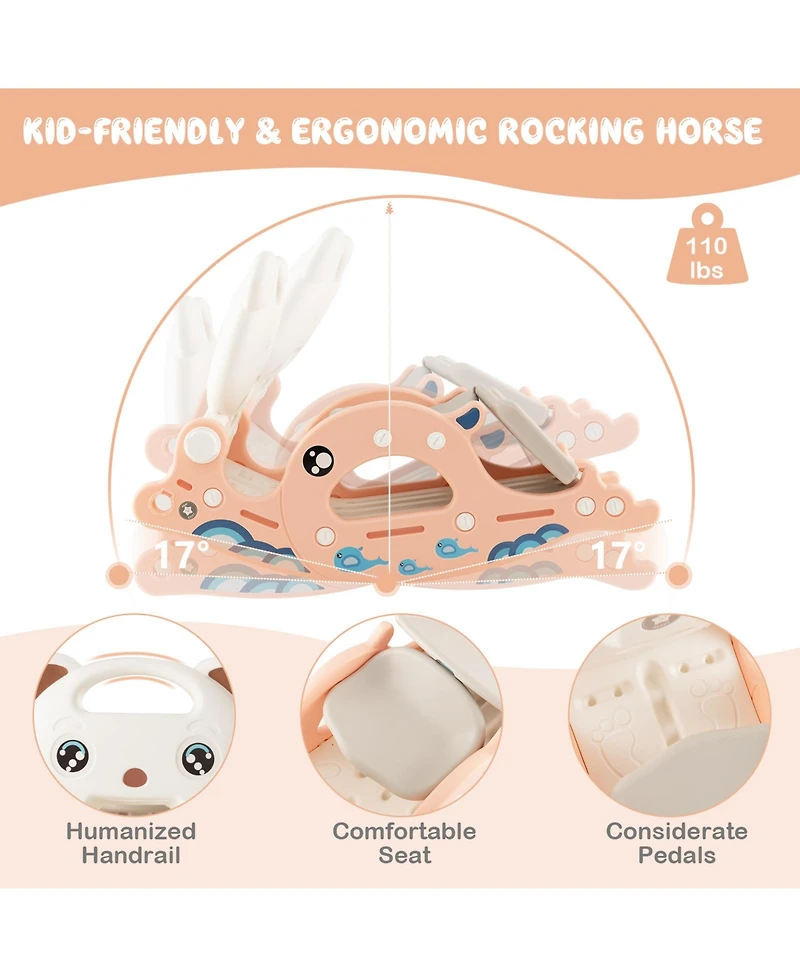 4-in-1 Kids Slide Rocking Horse with Basketball and Ring Toss