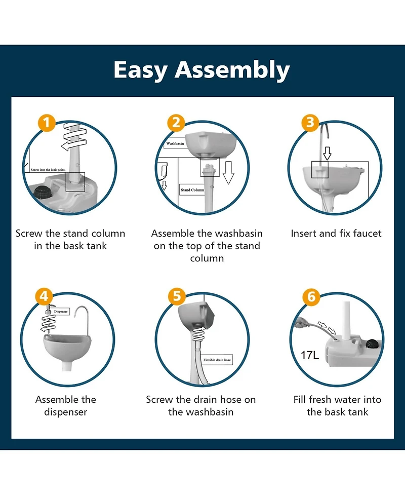 Camping Hand Wash Station Basin Stand with 4.5 Gallon Tank