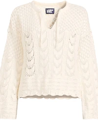 Lands' End Women's Cotton Boucle Pointelle Notch Neck Sweater