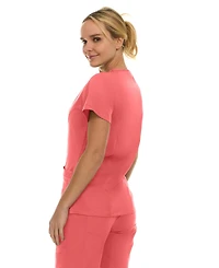 Medichic Women's Eleanor 3-Pocket Stretch V-Neck Scrub Top Shocking Pink Medium
