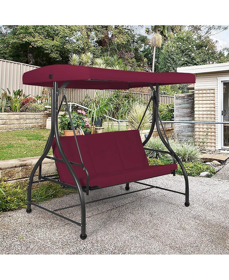3 Seats Outdoor Swing Hammock with Adjustable Tilt Canopy