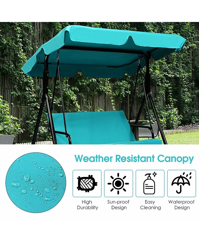2 Person Weather Resistant Canopy Swing for Porch Garden Backyard Lawn