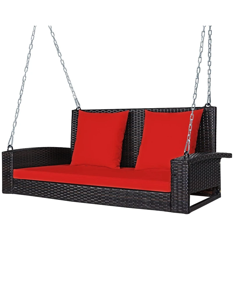 2-Person Patio Rattan Porch Swing with Cushions