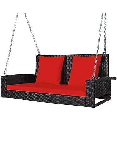 2-Person Patio Rattan Porch Swing with Cushions