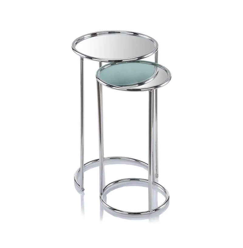 Glam Round End Table with Aluminum Frame and Mirrored Surface
