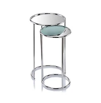 Glam Round End Table with Aluminum Frame and Mirrored Surface