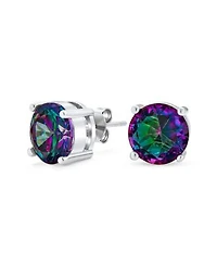 Bling Jewelry Black Mystic Rainbow Cubic Zirconia Solitaire Cz Stud Earrings .925 Sterling Silver Round Cut