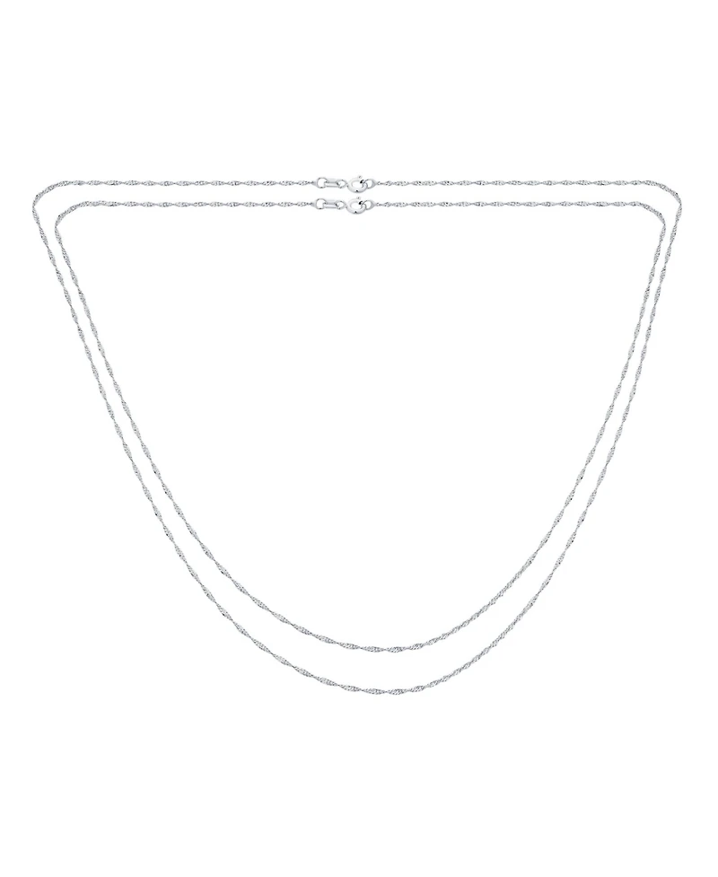 Bling Jewelry Set of 2 Thin 1.5MM Sterling Silver Singapore Rope Chain Necklace Made in Italy & Inch