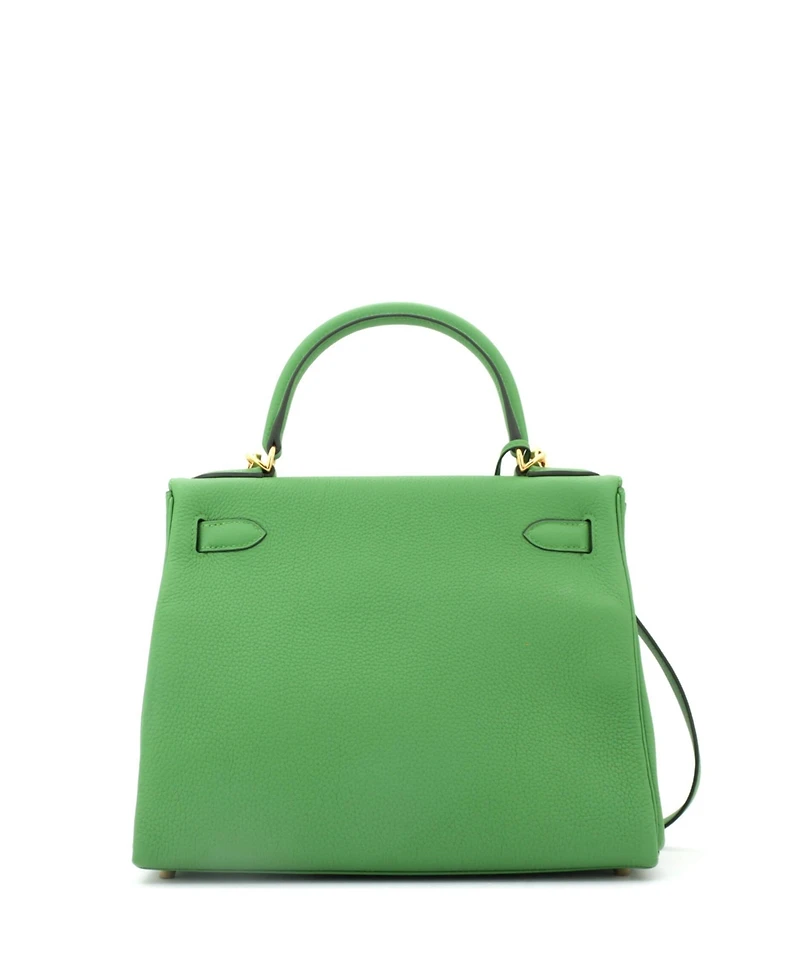 Pre-Owned Hermes Kelly 28 Handbag Green Togo with Gold Hardware