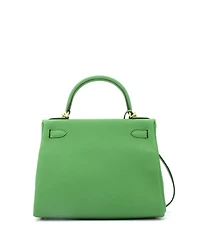 Pre-Owned Hermes Kelly 28 Handbag Green Togo with Gold Hardware