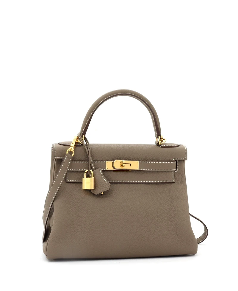 Pre-Owned Hermes Kelly 28 Handbag Grey Togo with Gold Hardware