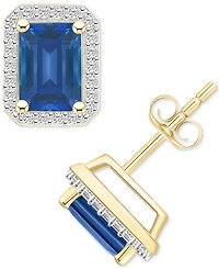 Gemstone & Created White Sapphire Halo Stud Earrings (1/4 ct. t.w.) 10k Yellow Gold