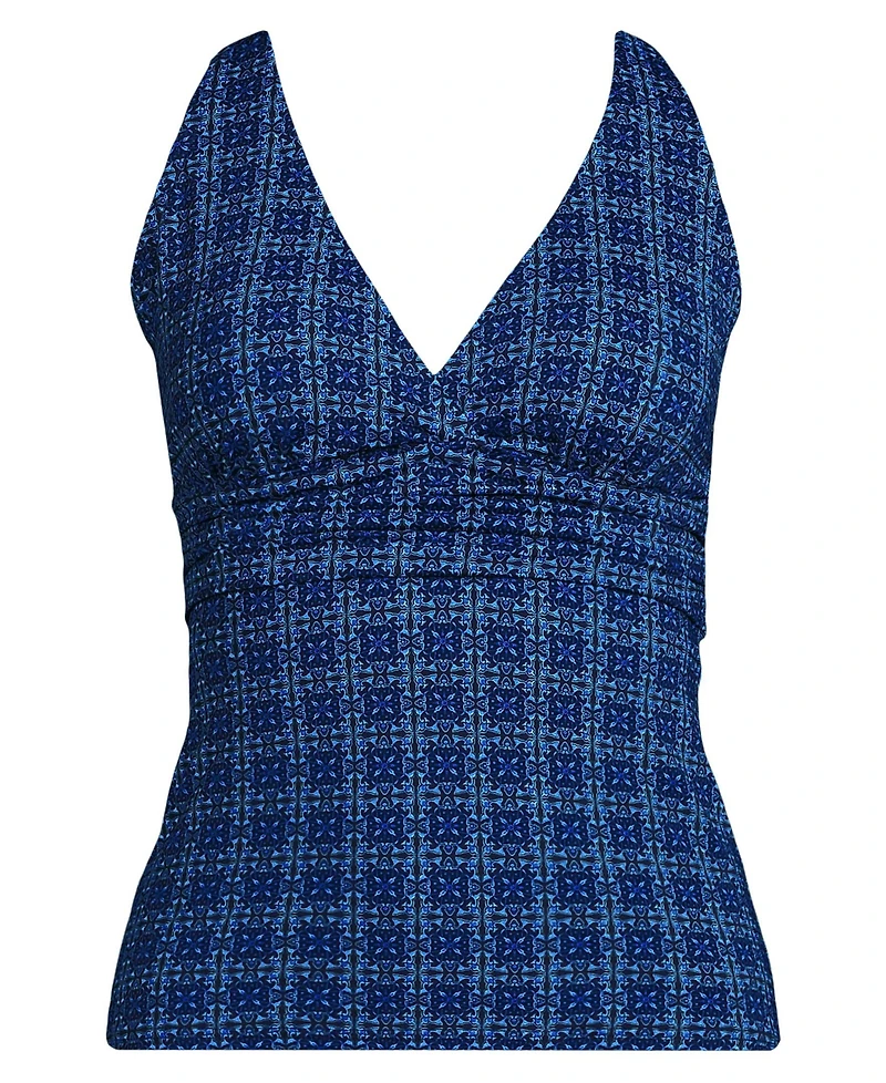 Lands' End Women's Long V-Neck Plunge X Back Tankini Top