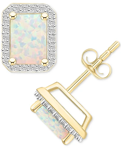 Gemstone & Created White Sapphire Halo Stud Earrings (1/4 ct. t.w.) 10k Yellow Gold