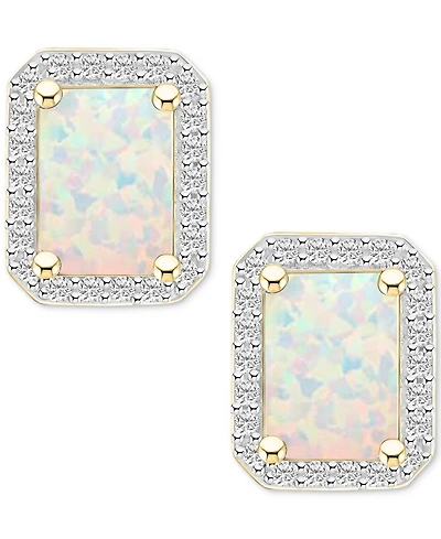 Gemstone & Created White Sapphire Halo Stud Earrings (1/4 ct. t.w.) 10k Yellow Gold