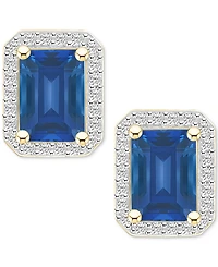 Gemstone & Created White Sapphire Halo Stud Earrings (1/4 ct. t.w.) 10k Yellow Gold