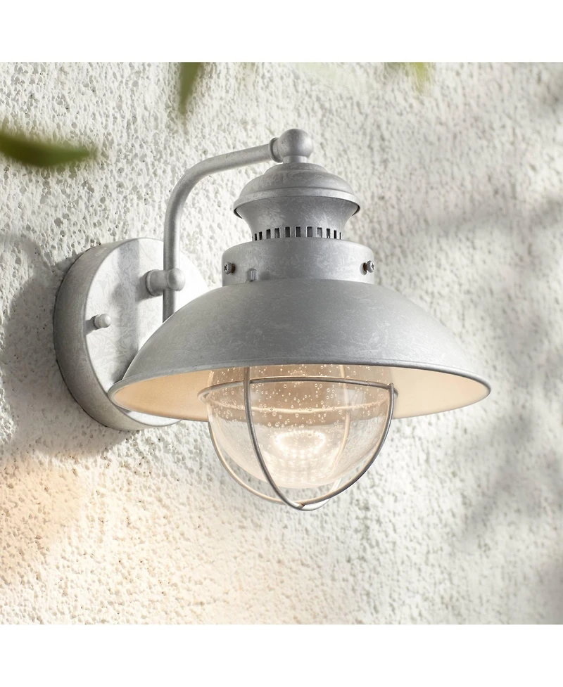 John Timberland Rustic Industrial Farmhouse Outdoor Barn Light Fixture Galvanized Led 8 1/2" Seedy Glass Dome Shade for Exterior Barn Deck House