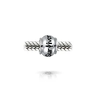 Bling Jewelry Word Survivor Message Inspirational Barrel Charm Bead .925 Sterling Silver Fits European Bracelet