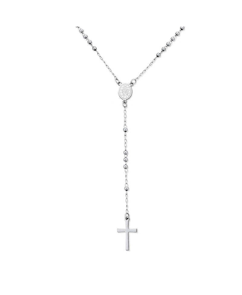 Bling Jewelry Religious Christian Virgin Mary and Cross Rosary Chain Drop Necklace Silver Tone