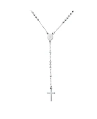 Bling Jewelry Religious Christian Virgin Mary and Cross Rosary Chain Drop Necklace Silver Tone