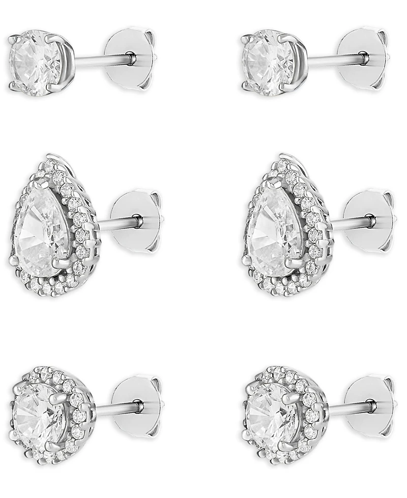 Giani Bernini 3-Pc. Set Cubic Zirconia Halo & Solitaire Stud Earrings in Sterling Silver, Exclusively at Macy's