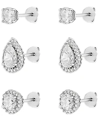 Giani Bernini 3-Pc. Set Cubic Zirconia Halo & Solitaire Stud Earrings in Sterling Silver, Exclusively at Macy's