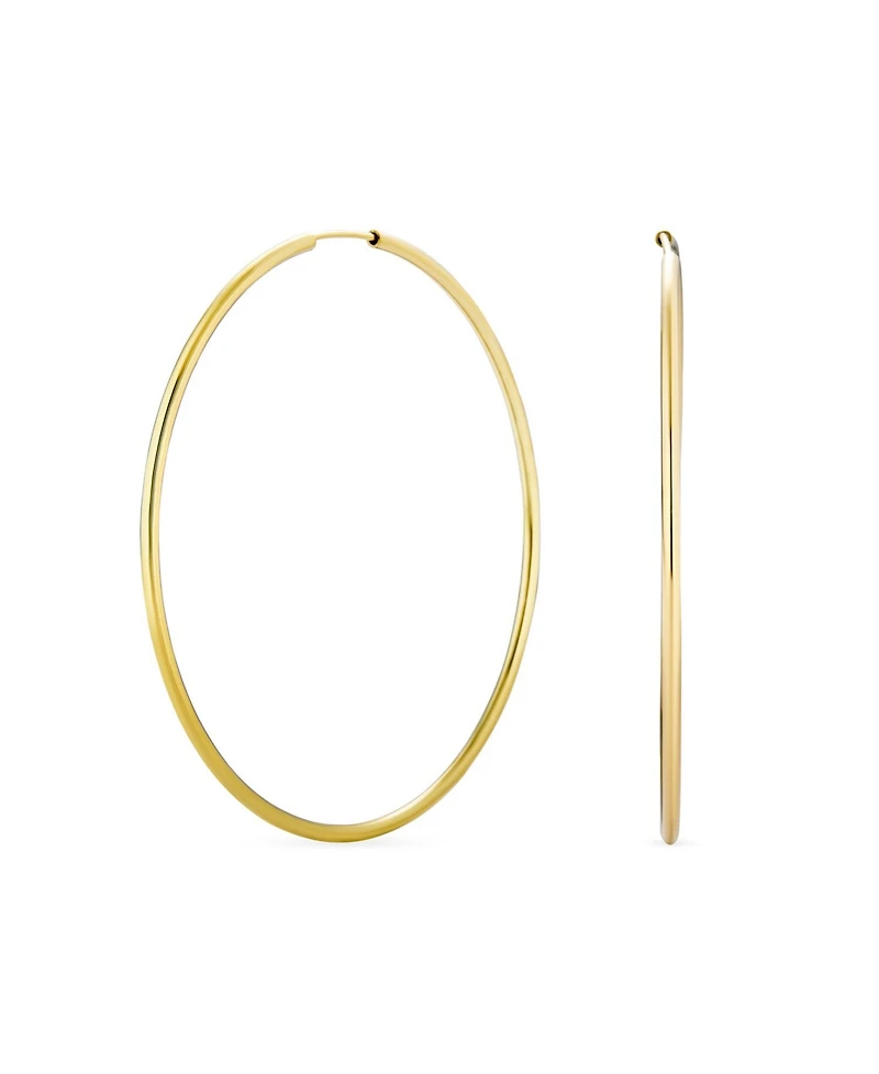 Bling Jewelry Timeless Minimalist Endless Continuous Lightweight Simple Thin 2-3mm Tube Hoop Earrings Gold Plated Polished Finish 1.75,2, 2.5 2.75 Inc