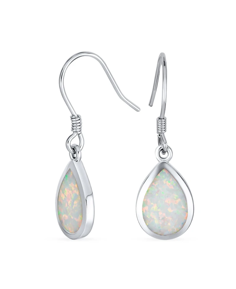 Bling Jewelry Small Teardrop Iridescent White Created Opal Drop Dangle Earrings .925 Sterling Silver French Wire