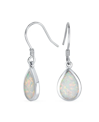 Bling Jewelry Small Teardrop Iridescent White Created Opal Drop Dangle Earrings .925 Sterling Silver French Wire