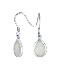 Bling Jewelry Small Teardrop Iridescent White Created Opal Drop Dangle Earrings .925 Sterling Silver French Wire
