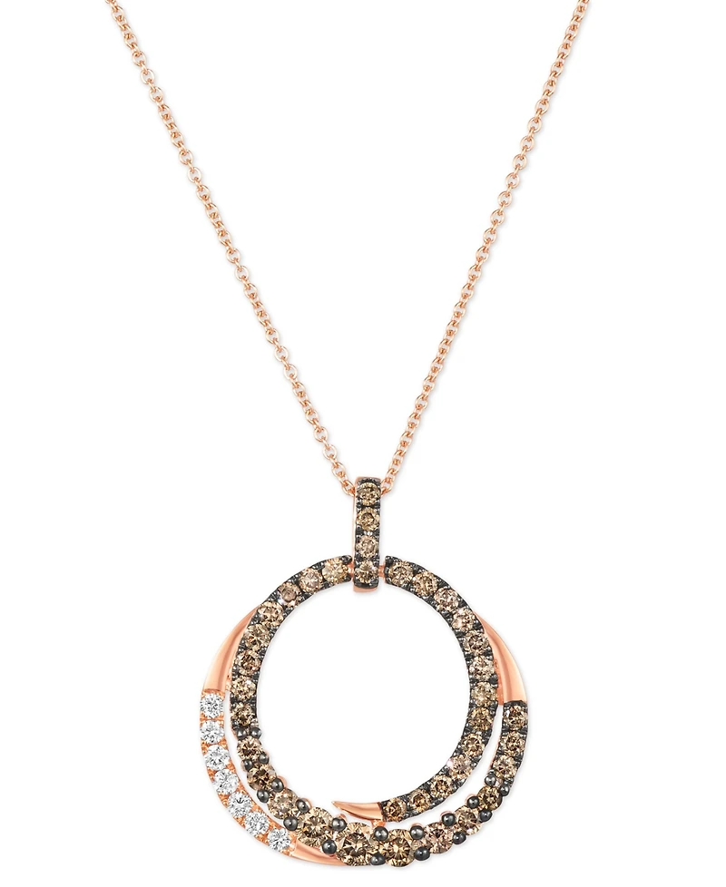 Le Vian Chocolate Diamond & Nude Diamond Spiral Circle Adjustable 20" Pendant Necklace (1-1/20 ct. t.w.) in 14k Rose Gold