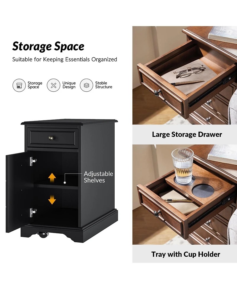 Traditional Mattew End Table with Storage and Built-In Outlets