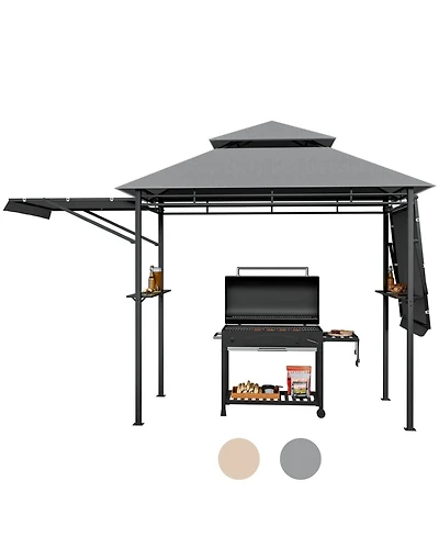 13.5 x 4 Feet Patio Bbq Grill Gazebo Canopy with Dual Side Awnings